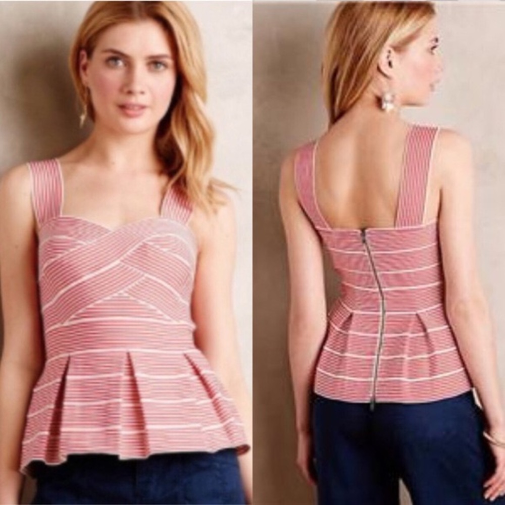 Anthropologie Red & White Striped Peplum Top